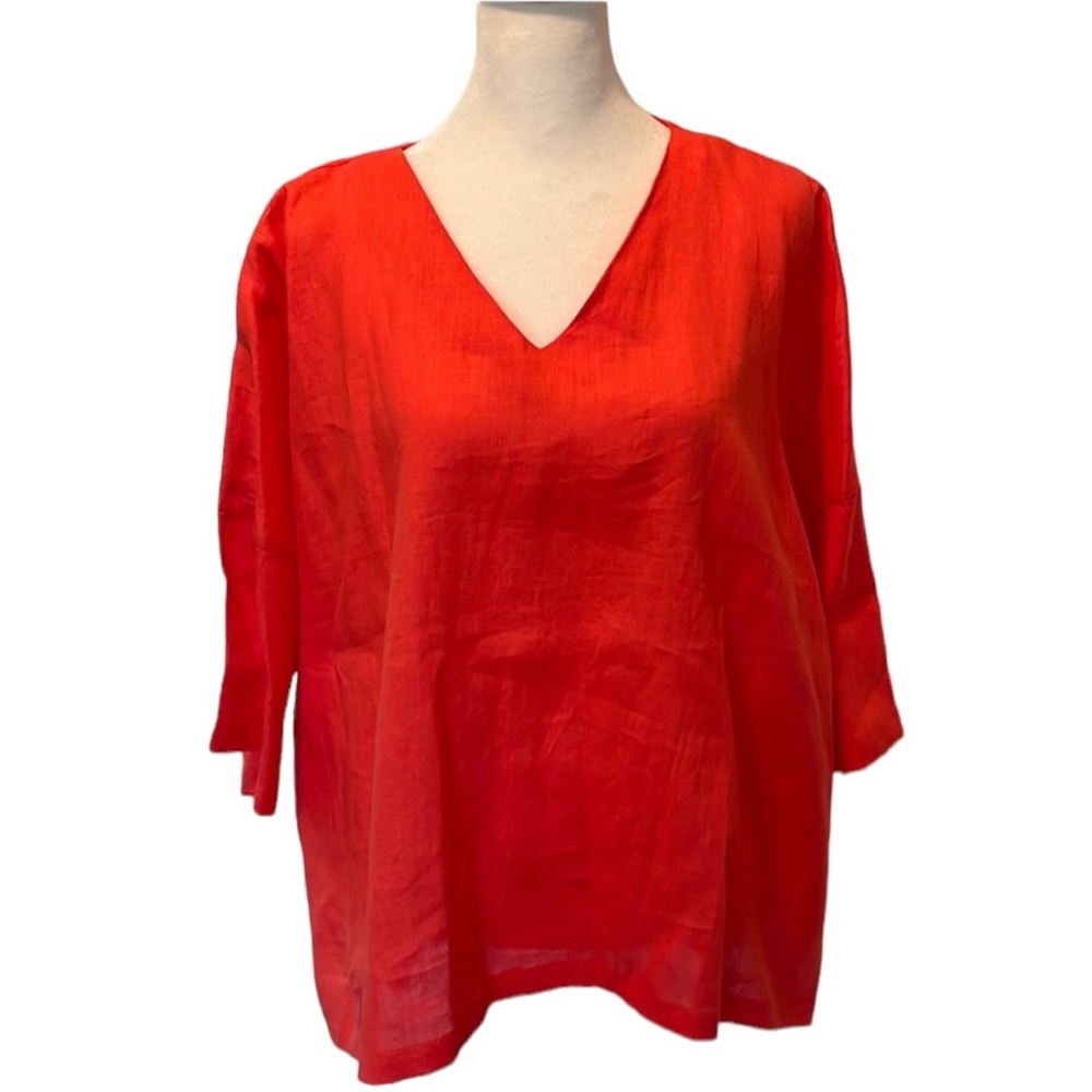 Planet by Lauren G Handkerchief Linen V-neck top. Orange. O/S NWT